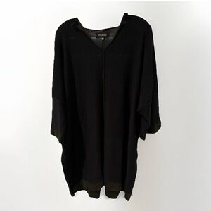 Eskandar Black Pima Cotton V Neck Blouse Top O/S